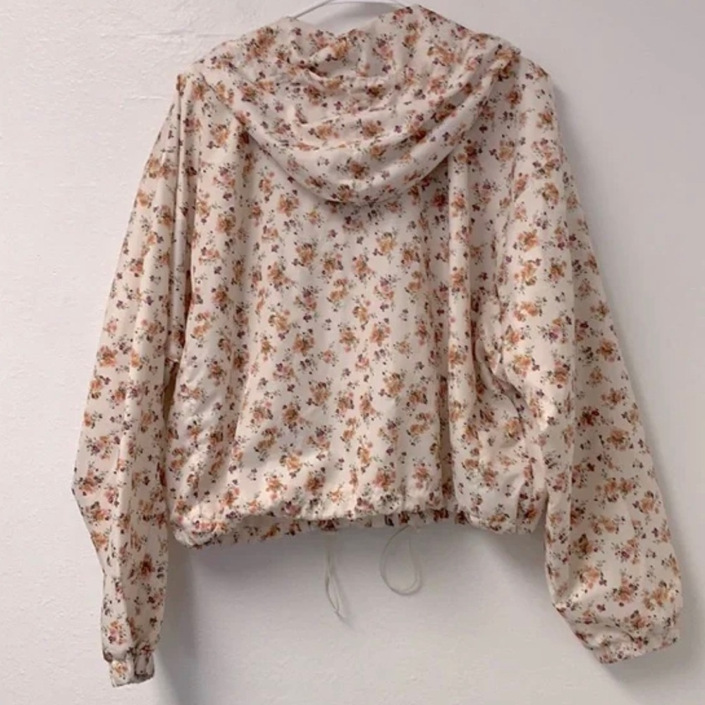 Wild Fable S Oversized Hooded Crop Jacket  Floral Print Full Zip Windbreak